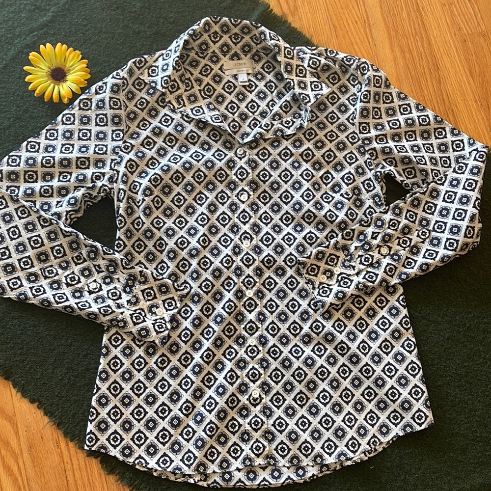 🌺 J.Crew; “Perfect,” Long-Sleeved, Button Down, Intricate Design Shirt; Sz. 4! - Picture 1 of 10